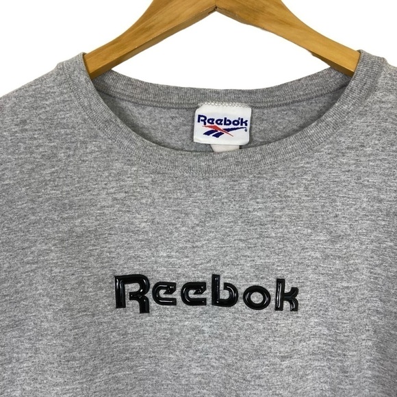 Vintage Y2K Reebok Gray Baby Tee Cropped Tshirt Boxy Fit Made In USA Size XL - Picture 2 of 14